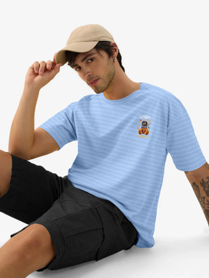 Trend Twisst Striped Men Round Neck Light Blue T-Shirt