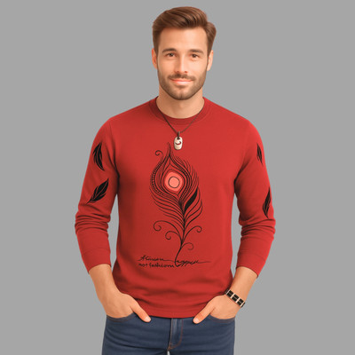 Ticoss Printed Men Round Neck Red, Black T-Shirt