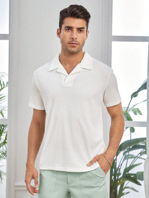 KEX Self Design Men Polo Neck White T-Shirt