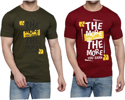 WOOSTRO Printed Men Round Neck Dark Green, Maroon T-Shirt