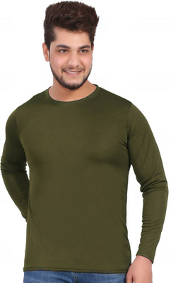 KASPY Solid Men Round Neck Dark Green T-Shirt
