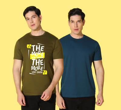WOOSTRO Typography Men Round Neck Blue, Green T-Shirt