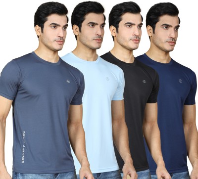 SUPERSQUAD Solid Men Round Neck Black, Grey, Navy Blue, Light Blue T-Shirt