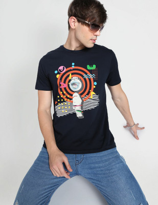 FLYING MACHINE Printed Men Crew Neck Blue T-Shirt