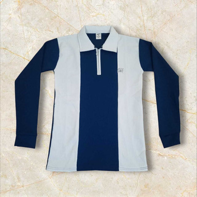 Anju Self Design Men Zip Neck Reversible Blue, White T-Shirt