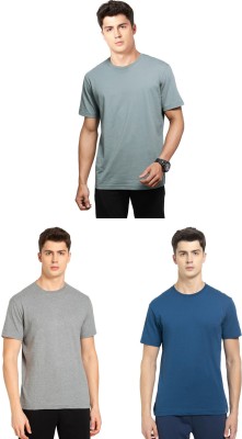 JOCKEY Solid Men Round Neck Green, Grey, Blue T-Shirt