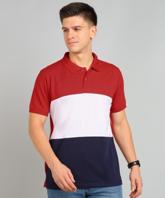 METRONAUT Solid Men Polo Neck Red, White, Dark Blue T-Shirt