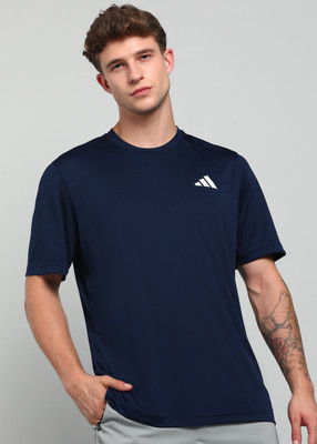 ADIDAS Solid Men Round Neck Dark Blue T-Shirt