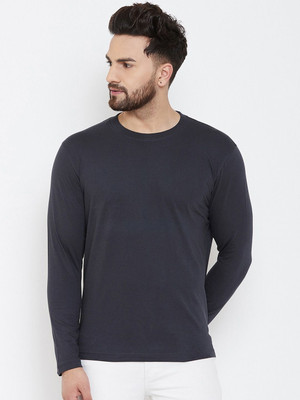 OrrganicChics Solid Men Round Neck Navy Blue T-Shirt