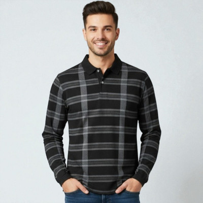 TrendShaper Printed Men Polo Neck Black T-Shirt