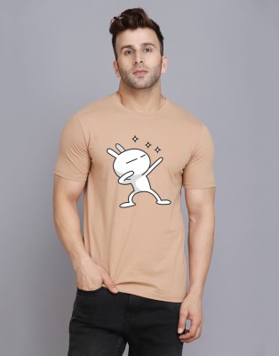 SLOWLORIS Printed Men Round Neck Beige T-Shirt