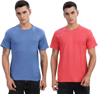 Raw Purple Solid Men Round Neck Blue, Red T-Shirt