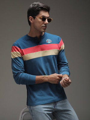 DIFFERENCE OF OPINION Printed Men Henley Neck Blue T-Shirt