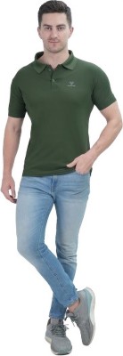 Famulus Solid Men Polo Neck Dark Green T-Shirt