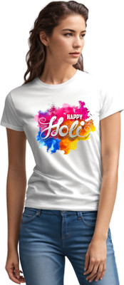 Thirdeyefashion Geometric Print Women Round Neck White T-Shirt