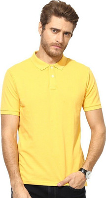 Comio Solid Men Polo Neck Yellow T-Shirt