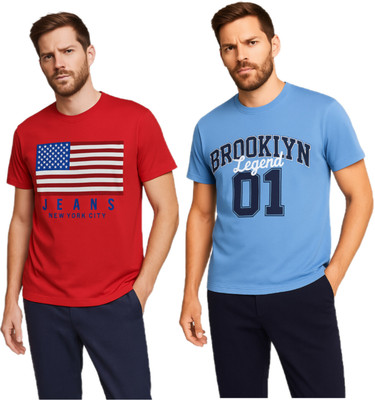 SQUAD CLOTHING Printed Men Round Neck Multicolor T-Shirt