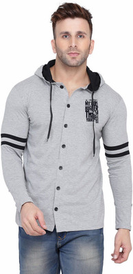 Lawful Casual Graphic Print Men Hooded Neck Silver T-Shirt