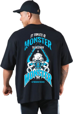 GYMBROTHERS Printed, Typography Men Round Neck Black T-Shirt