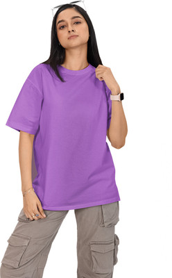 wardorbe choice Solid Women Round Neck Purple T-Shirt