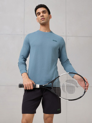 TECHNOSPORT Solid Men Crew Neck Light Blue T-Shirt