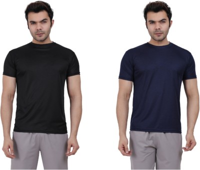 TB Store Solid Men Round Neck Black, Dark Blue T-Shirt