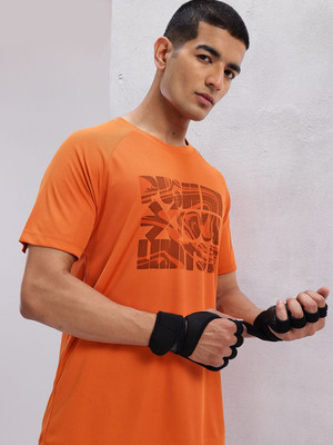 HRX by Hrithik Roshan Printed Men Round Neck Orange T-Shirt