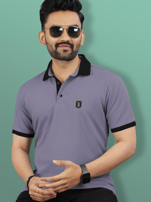 VeBNoR Self Design Men Polo Neck Grey T-Shirt