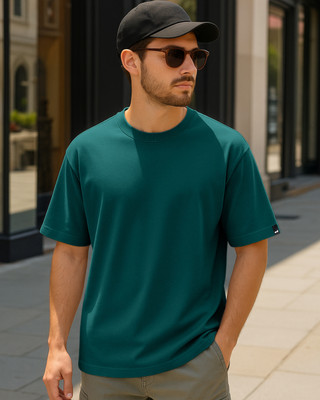 BEWAKOOF Solid Men Round Neck Green T-Shirt