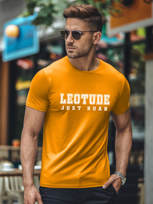 JUST ROAR Printed Men Round Neck Yellow T-Shirt