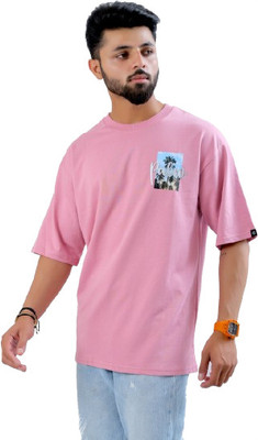 Reva creation Printed Men Round Neck Pink T-Shirt