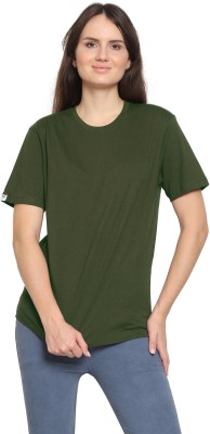 YouthPoi Solid Women Round Neck Dark Green T-Shirt