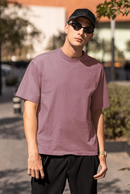 Meworld Solid Men Round Neck Pink T-Shirt