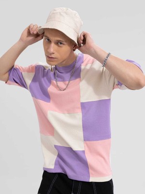 Snitch Colorblock Men Round Neck Pink T-Shirt