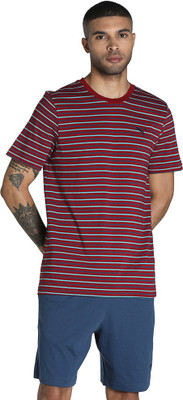 PUMA Striped Men Round Neck Red T-Shirt