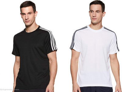 OctaBox Striped Men Round Neck White, Black T-Shirt