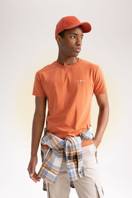 defacto Solid Men Crew Neck Orange T-Shirt