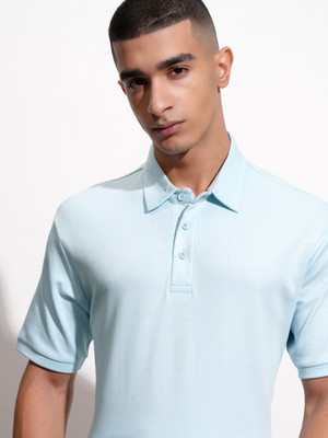 HIGHLANDER Solid Men Polo Neck Blue T-Shirt