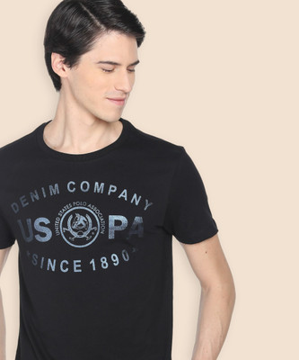 U.S. POLO ASSN. Printed, Typography Men Round Neck Black T-Shirt