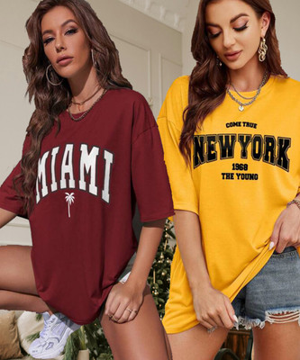 SILVANUS Printed Women Round Neck Multicolor T-Shirt