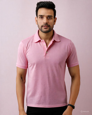 subhkrishna Solid Men Round Neck Pink T-Shirt