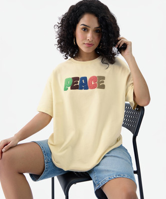 The Souled Store Graphic Print Women Round Neck Yellow T-Shirt