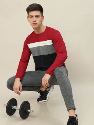 TECHNOSPORT Colorblock Men Crew Neck Red T-Shirt