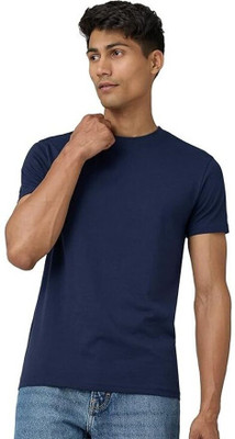 ZULX Solid Men Round Neck Navy Blue T-Shirt