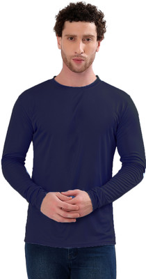 SYS TEXTILE Solid Men Round Neck Navy Blue T-Shirt