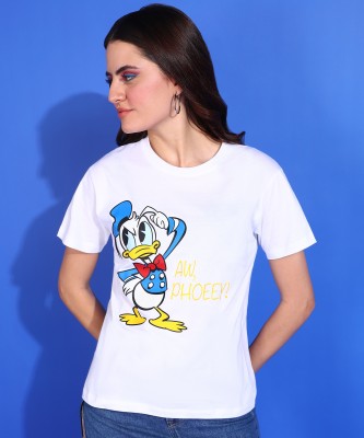 DISNEY by DreamBe Printed, Typography Women Round Neck White T-Shirt