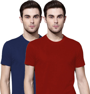 Organic Chics Solid Men Round Neck Multicolor T-Shirt