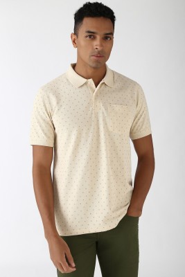 PETER ENGLAND Printed Men Polo Neck Beige T-Shirt