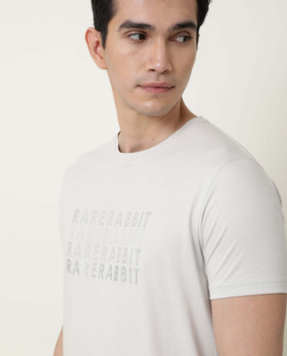 RARE RABBIT Typography Men Round Neck Grey T-Shirt