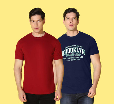 WOOSTRO Printed Men Round Neck Blue, Red T-Shirt